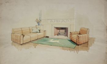 MAPLE & CO., A GROUP OF EIGHT ORIGINAL WATERCOLOURS, FURNITURE DESIGNS, CIRCA 1930. N.B. Maple and