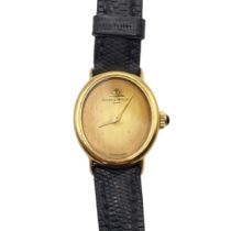 BAUME & MERCIER, A VINTAGE 18CT GOLD LADIES’ WRISTWATCH Oval form gold tone dial with sapphire