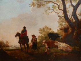 CIRCLE OF PHILIPS WOUWERMAN, 1619 - 1668, A 17TH CENTURY DUTCH SCHOOL OIL ON PANEL, TRAVELLER ON
