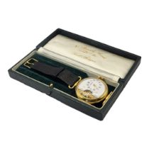 HEBDOMAS, A 20TH CENTURY GOLD PLATED GENTS WRISTWATCH Pocket watch conversion with visual escapement