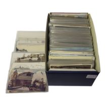 A BOX CONTAINING A COLLECTION OF APPROX 200 EARLY 20TH CENTURY AND LATER POSTCARDS Railway and