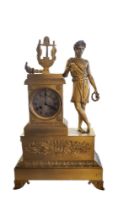 A FINE 19TH CENTURY FRENCH ORMOLU FIGURAL NEOCLASSICAL GILDED MANTEL CLOCK/TIMEPIECE IN THE MANNER