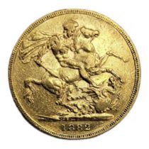 A VICTORIAN 22CT GOLD FULL SOVEREIGN COIN, DATED 1882 With young portrait bust and George and Dragon