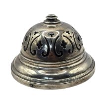 AN EARLY 20TH CENTURY SILVER CLOCKWORK BUTLAR'S BELL Dome form with piercer decoration, hallmarked