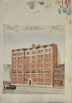 A 1930’S ARCHITECTURAL DESIGN WATERCOLOUR FOR TUFTS COURT, LONDON Signed Sir Russell Ward, dated