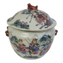 AN 18TH/19TH CENTURY CHINESE WUCAI HARD PASTE PORCELAIN OVOID JAR AND COVER Decorated with a