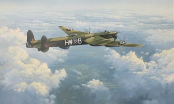 TREVOR LAY, LANCASTER BOMBER, OIL ON CANVAS Signed and dated 1997 lower right, presented in a gilt