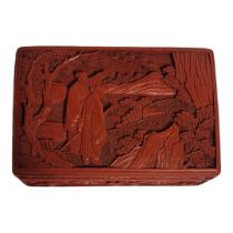 A LATE 18TH/EARLY 19TH CENTURY CHINESE CINNABAR LACQUER RECTANGULAR BOX AND COVER Deeply carved with