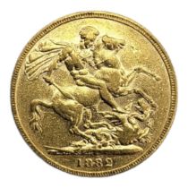 A VICTORIAN 22CT GOLD FULL SOVEREIGN COIN, DATED 1882 With young portrait bust and George and Dragon