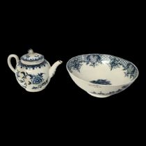 ROYAL WORCESTER, AN 18TH CENTURY FIRST PERIOD DR. JOHN WALL BLUE AND WHITE GLOBULAR TEAPOT, CIRCA