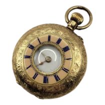 A VICTORIAN 14CT GOLD AND PINK ENAMEL LADIES’ POCKET WATCH Having engraved decoration and pink and