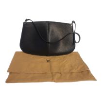 LOUIS VUITTON, A VINTAGE DEMILUNE BLACK LEATHER CLUTCH BAG Having a single carry handle and