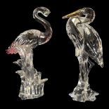 SWAROVSKI, TWO 20TH CENTURY CARVED CRYSTAL MODELS OF EXOTIC BIRDS Pelican and flamingos in