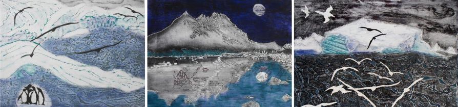 LIBBY JONES, THREE LIMITED EDITION COLLOGRAPH PRINTS Titled ‘The Explorers’ (2/15), ‘Stormy Weather’
