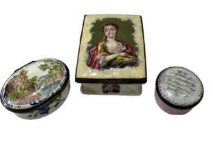 SOUTH STAFFORDSHIRE, THREE LATE 18TH/EARLY 19TH CENTURY ENGLISH ENAMEL PATCH BOXES Rectangular box