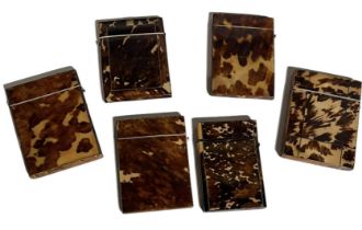 A COLLECTION OF SIX LATE 19TH CENTURY VICTORIAN TORTOISESHELL CARD CASES Plain form, each surmounted