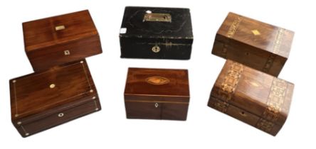 To include William Leuchars of Piccadilly leather box, two rosewood and mother of pearl, two
