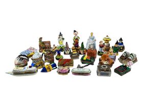 LIMOGES, FRANCE, A COLLECTION OF THIRTY ‘PEINT MAIN’ TRINKET BOXES, TO INCLUDE NOVELTY EXAMPLES