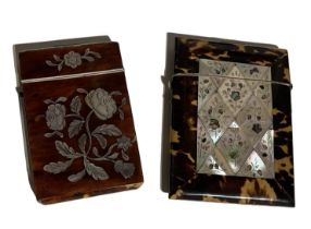 TWO 19TH CENTURY TORTOISESHELL AND MOTHER OF PEARL CARD CASES Both decorated with floral inserts