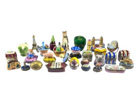 LIMOGES, FRANCE, A COLLECTION OF THIRTY PEINT MAIN TRINKET BOXES, TO INCLUDE NOVELTY EXAMPLES