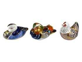 THREE ROYAL CROWN DERBY PAPERWEIGHTS Comprising Duck, Hen and Bakewell Duckling. (largest 7.5cm)