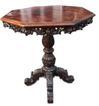 MANNER OF GILLOWS, A 19TH CENTURY ANGLO-INDIAN CARVED ROSEWOOD PEDESTAL OCCASIONAL TABLE The