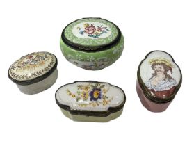 (PROBABLY FRENCH) A COLLECTION OF FOUR 19TH CENTURY ENAMEL PATCH BOXES Largest having ovular form,