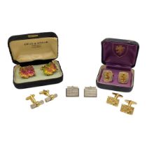 SWAN & EDGAR, A PAIR OF VINTAGE GOLD PLATED AND GLASS CUFFLINKS Together with four pairs of gold