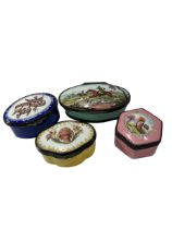 SAMSON, A COLLECTION OF FOUR 19TH CENTURY ENGLISH ENAMEL PATCH BOXES First Depicting horse and hound