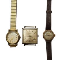AN EARLY 20TH CENTURY 9CT GOLD CASED WRISTWATCH Together with Rotary Incabloc and one other, a 9ct