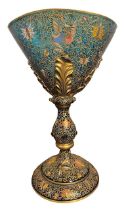 A DECORATIVE MOSER BOHEMIAN ENAMELLED AND GILT GLASS GOBLET Decorated with mythical beast. (h 32.