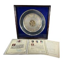 YORKSHIRE MINT, FRAMED LIMITED EDITION COMMEMORATIVE SILVER CHARGER, DECORATED WITH COLLEGE OF ARMS,