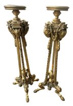 MANY OF ROBERT ADAM, A PAIR OF 19TH CENTURY NEOCLASSICAL DESIGN CARVED GILTWOOD TORCHERE STANDS