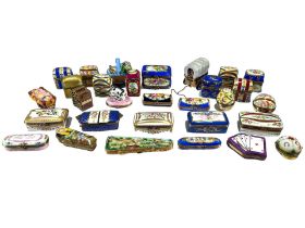 LIMOGES, FRANCE, A COLLECTION OF THIRTY ‘PEINT MAIN’ TRINKET BOXES, TO INCLUDE NOVELTY EXAMPLES