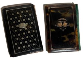 TWO 19TH CENTURY TORTOISESHELL CARNET DE BAL/DANCE CARD HOLDERS One inlaid with rose gold and the