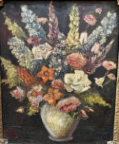 AN EARLY 20TH CENTURY OIL ON CANVAS, STILL LIFE OF FLOWERS IN A VASE Indistinctly, signed lower,