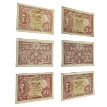 SIX BOARD OF COMMISSIONERS OF CURRENCY MALAYA 20CENT BANKNOTES Six Board of Commissioners of