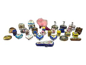 LIMOGES, FRANCE, A COLLECTION OF THIRTY ‘PEINT MAIN’ TRINKET BOXES, TO INCLUDE NOVELTY EXAMPLES