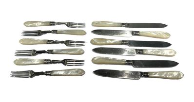 HARRISON BROTHERS & HOWSON, A SET OF SIX VICTORIAN SILVER AND MOTHER OF PEARL HANDLED KNIVES AND