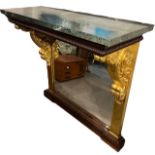 MANNER OF GEORGE SMITH, A REGENCY ROSEWOOD AND PARCEL GILT CONSOLE TABLEThe rectangular marble top