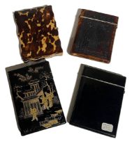 THREE LATE 19TH CENTURY TORTOISESHELL CARD CASES To include a japanned chinoiserie example. (11.