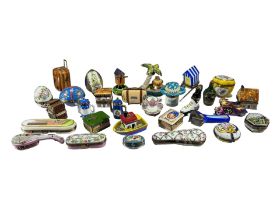 LIMOGES, FRANCES, A COLLECTION OF THIRTY ‘PEINT MAIN’ TRINKET BOXES, TO INCLUDE NOVELTY EXAMPLES