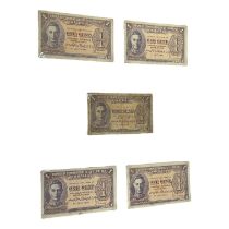 FIVE BOARD OF COMMISSIONERS OF CURRENCY MALAYA 1 CENT BANKNOTES 1st July 1941, all with King