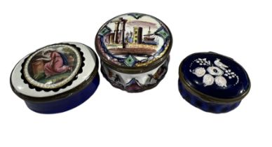 (POSSIBLY BIRMINGHAM OR WEDNESBURY) THREE 18TH CENTURY ENGLISH ENAMEL PATCH BOXES First being