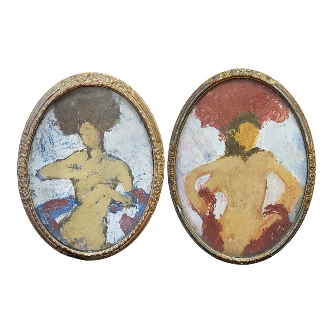 PAIR OF IMPRESSIONIST OILS ON BOARD, OVAL PORTRAITS, GILT FRAMED. (20cm x 26cm)