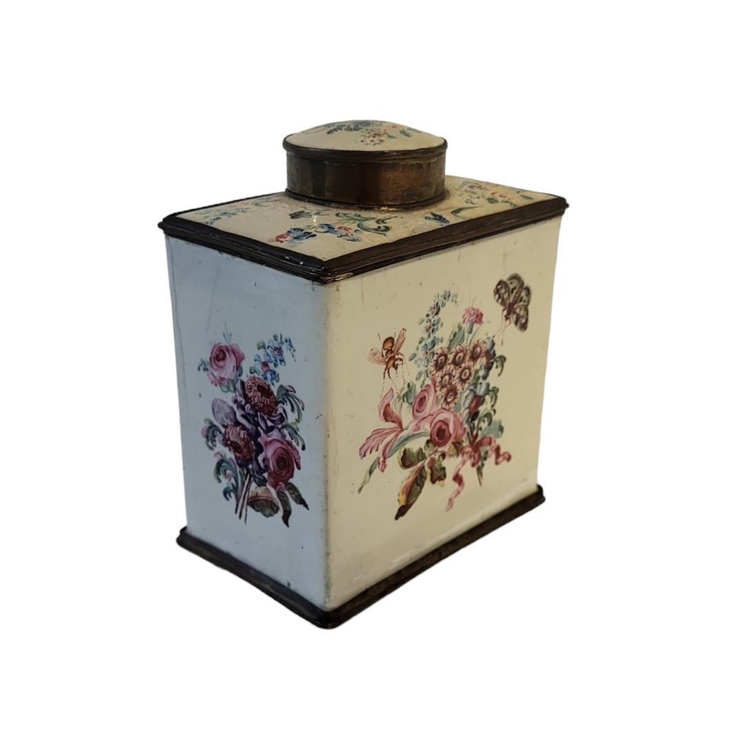 A LATE 18TH/EARLY 19TH CENTURY STAFFORDSHIRE ENAMEL TEA CADDY Rectangular form with hand painted - Image 3 of 11