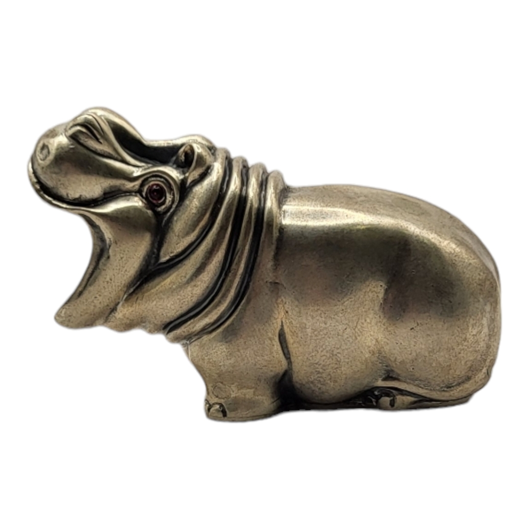 AFTER FABERGÉ, A SILVER PLATED HIPPO PAPER WEIGHT With ruby glass eyes, stamped with Russian - Bild 2 aus 3