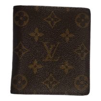 LOUIS VUITTON, A BROWN LEATHER MONOGRAM WALLET Card spaces and large note compartment, marked to