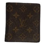 LOUIS VUITTON, A BROWN LEATHER MONOGRAM WALLET Card spaces and large note compartment, marked to