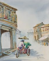 ABU BAKER IBRAHIM, MALAYSIAN, 1925 - 1977, FOUR WATERCOLOURS Depicting Malaysian views, mounted,